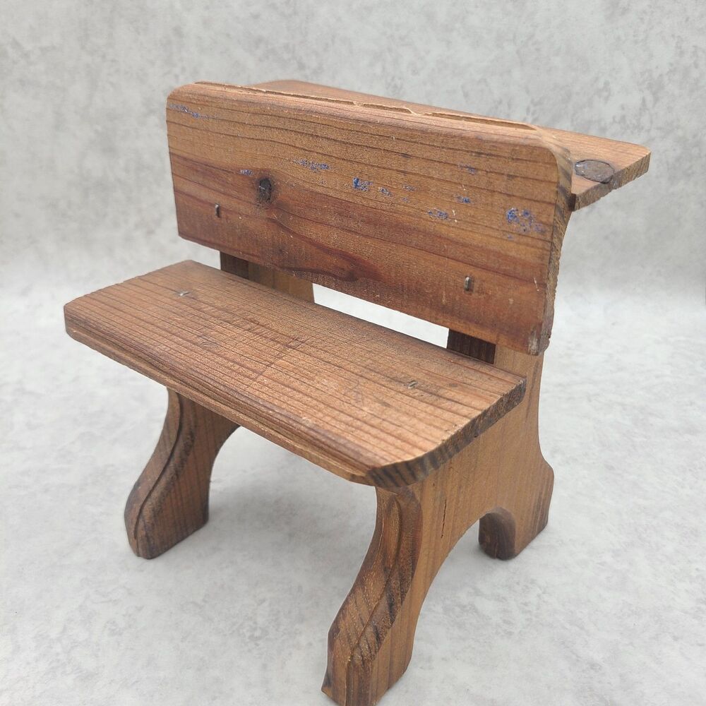 Vintage Wooden Doll School Desk Chair - Handmade Miniature Furniture Decor